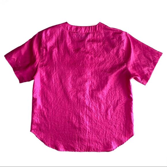 Vintage Ashleigh Morgan ‘80s Pink Crinkled Polyester Button Front Shirt Medium - Picture 6 of 8